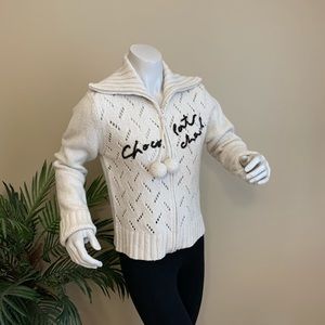 Jacob Connexion Cream Wool Pompom Zipper Cardigan